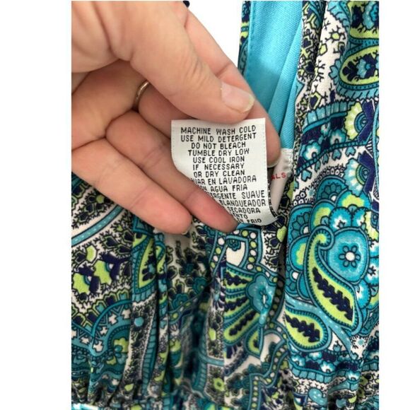 R‎ and  K Halter Paisley Dress Blue & Green EUC - Picture 7 of 7